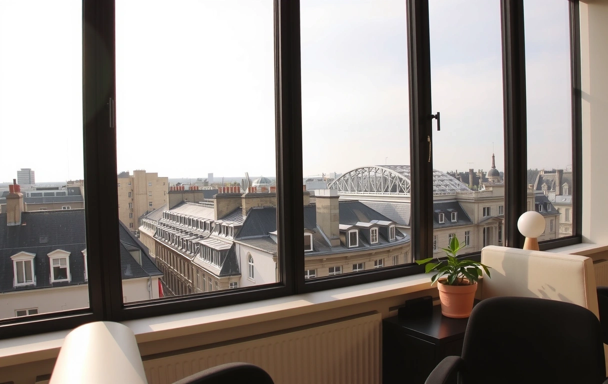 Vue intérieure du bureau upliroa sur les toits de Paris